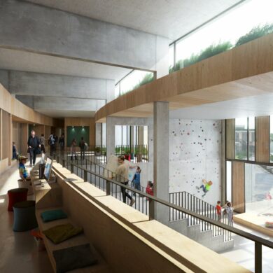 Skolen i Guldborgsund Kommune bliver den første permanente, svanemærkede skole. Illustration: SORA IMAGES